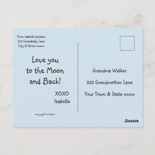 青い小さな男の子のハート「おばあちゃんが好き」 ポストカード (裏面)