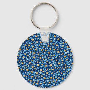 青い小さな花のパターン キーホルダー