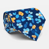 青い小さな花のパターン ネクタイ (ロール)