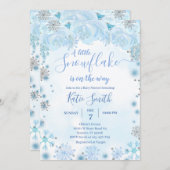 青い小さな雪の結晶がやってくる!ベイビーシャワー 招待状 (正面/裏面)