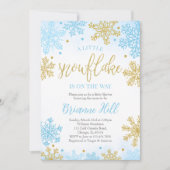 青い小さな雪の結晶のベビーシャワー 招待状 (正面)