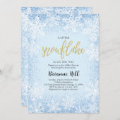 青い小さな雪の結晶のベビーシャワー 招待状 (正面/裏面)
