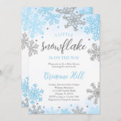 青い小さな雪の結晶のベビーシャワー 招待状 (正面/裏面)