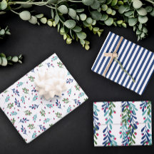 青い小枝とピンクベリーのクリスマスパターン