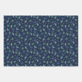 青い小枝と白いベリーのクリスマスパターン ラッピングペーパーシート (正面)