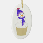青い小物でコーディネートされた霜降り雪だるま セラミックオーナメント (右)