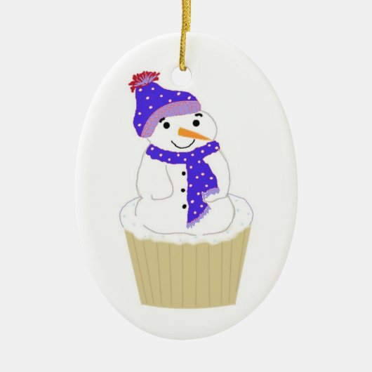 青い小物でコーディネートされた霜降り雪だるま セラミックオーナメント (正面)