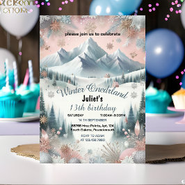青い少女の雪のワンダーランド 13歳の誕生日 招待状