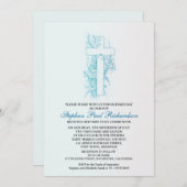 青い少年が聖体拝領する洗礼の招待状 招待状 (正面/裏面)