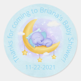 青い少年に象の赤ちゃんシャワー ラウンドシール