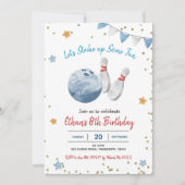 青い少年のボウリング誕生日招待状 招待状 (正面)