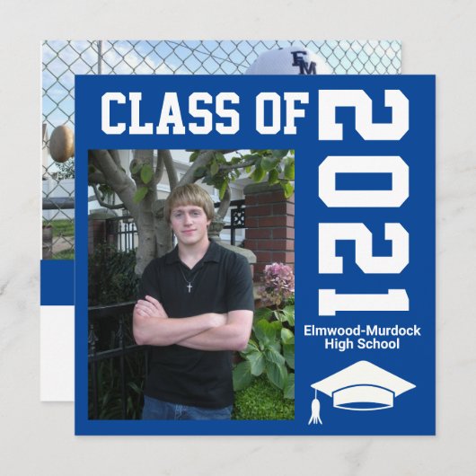 青い少年の卒業式の招待状に写真を追加 案内状 (正面/裏面)