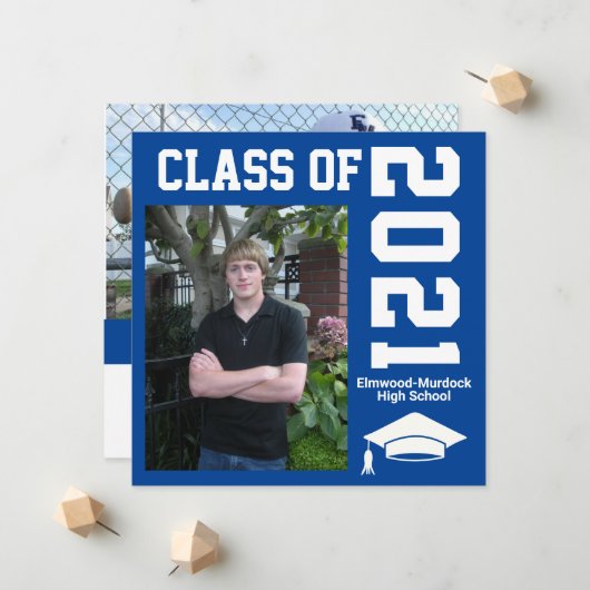 青い少年の卒業式の招待状に写真を追加 案内状 (正面/裏面インサイチュ)