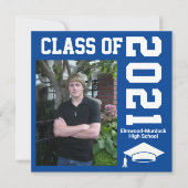 青い少年の卒業式の招待状に写真を追加 案内状 (正面)