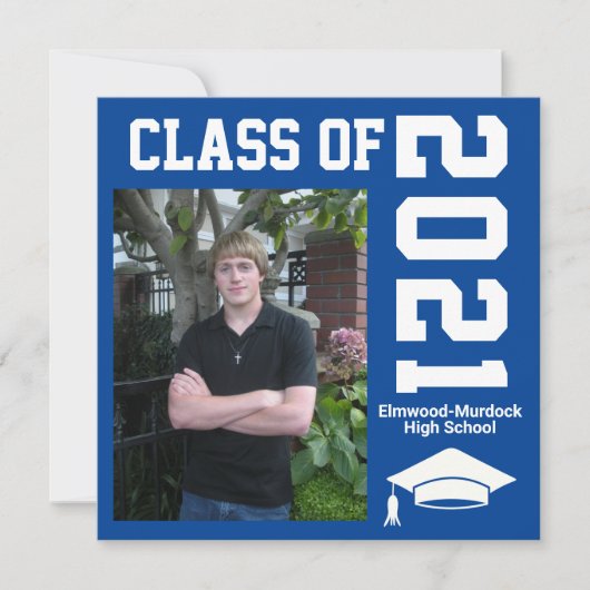 青い少年の卒業式の招待状に写真を追加 案内状 (正面)