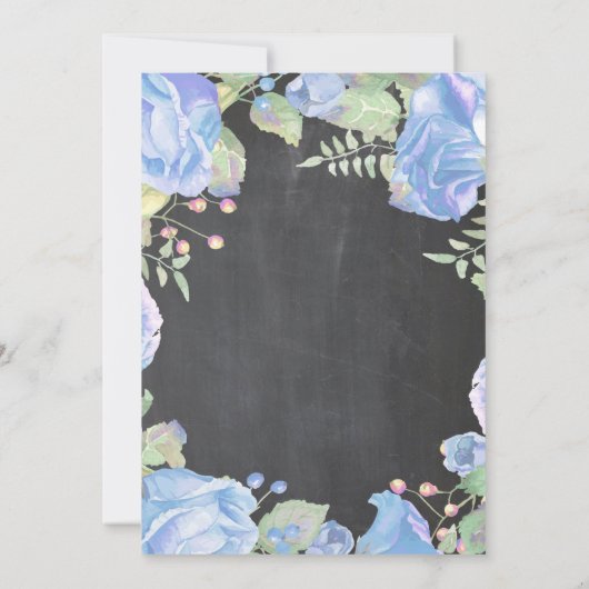 青い少年の赤ちゃんのシャワーフローラの黒板 招待状 (裏面)