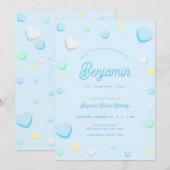 青い少年　小さな恋人　誕生日パーティーへの招待 招待状 (正面/裏面)