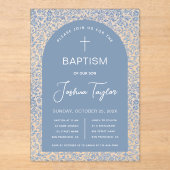青い少年 洗礼 アーチ 花柄 命名式 アクリル招待状 (正面)