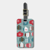 青い居心地のよい冬のクリスマスのミトン ラゲッジタグ (正面縦)
