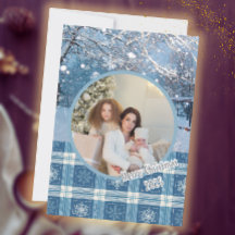 青い居心地の良い格子雪の冬の写真クリスマス