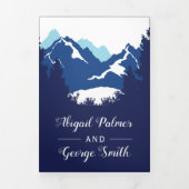 青い山と木の写真の冬の結婚式 三つ折り招待状 (カバー)