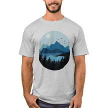 青い山と森のシーンシルエット