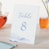 青い山と結婚鳥のテーブル番号 台座サイン (インサイチュ)