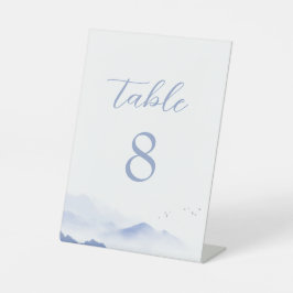 青い山と結婚鳥のテーブル番号 台座サイン
