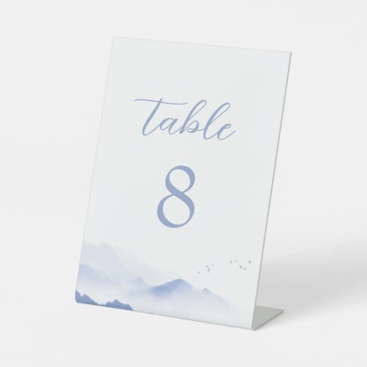 青い山と結婚鳥のテーブル番号 台座サイン (正面)