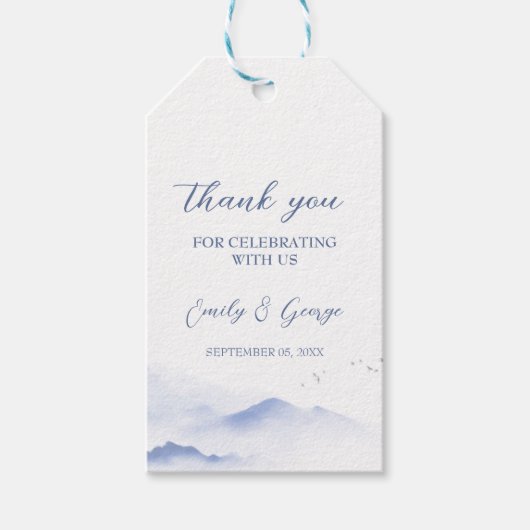 青い山と結婚鳥 ギフトタグ (正面)