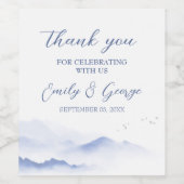 青い山と結婚鳥 ワインラベル (シングルラベル)