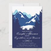 青い山と針葉樹の結婚カップルのシャワー 招待状 (正面)