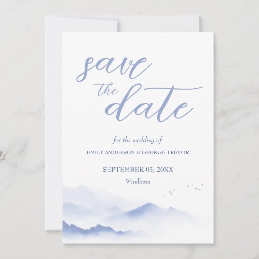 青い山と鳥の結婚式は日付を除く 招待状 (正面)