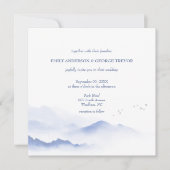 青い山と鳥の結婚式招待状 (正面)