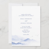 青い山と鳥の結婚式招待状 招待状 (正面)