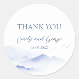 青い山と鳥の結婚式用シール ラウンドシール