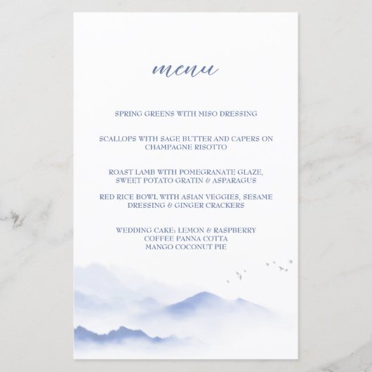 青い山と鳥結婚のメニュー (正面)