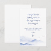 青い山のジェンダーニュートラルな子供の誕生日 サンキューカード (正面/裏面)