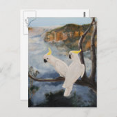 青い山の中の硫黄の冠を持つコカトオ ポストカード (正面/裏面)