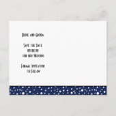 青い山の冬の結婚式の日付を保存 案内ポストカード (裏面)