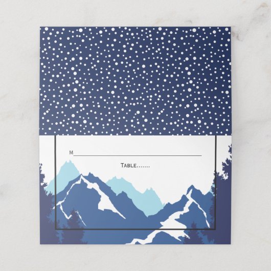 青い山の冬の結婚式を折り畳んだ護衛 プレイスカード (外部開封)