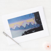 青い山の夕日の抽象芸術の絵画風景 長方形シール (封筒)