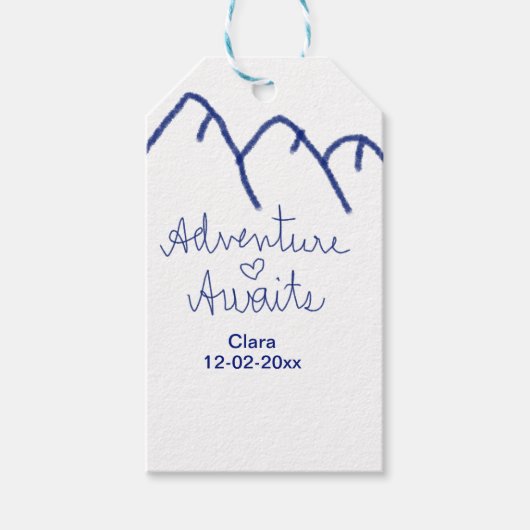 青い山の心で冒険が待っている 名前を追加 ギフトタグ (正面)