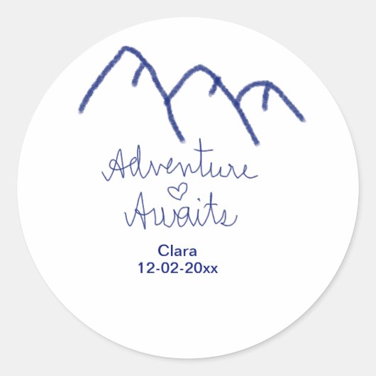 青い山の心で冒険が待っている 名前を追加 ラウンドシール (正面)