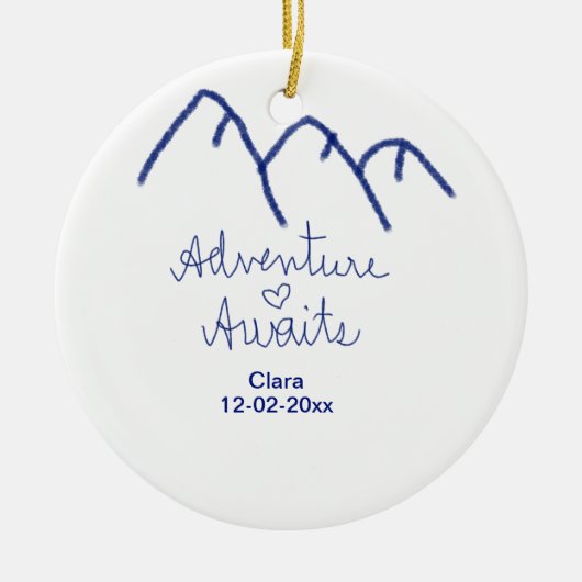 青い山の心に冒険が待っている 名前を記入 セラミックオーナメント (正面)