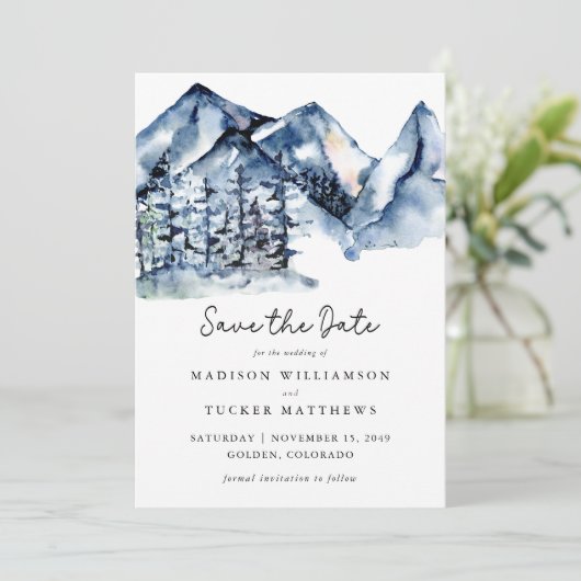 青い山の水の色の写真の日付を保存 セーブザデート (スタンド正面)