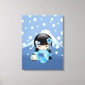 青い山の芸者さんこけし人形 キャンバスプリント (正面)