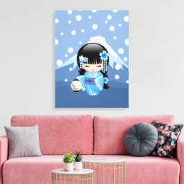 青い山の芸者さんこけし人形 キャンバスプリント