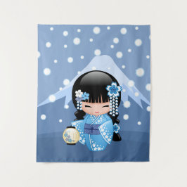 青い山の芸者さん こけし人形 タペストリー