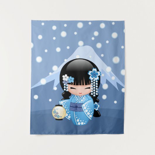 青い山の芸者さん こけし人形 タペストリー (正面)